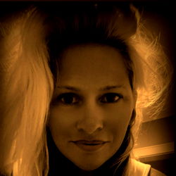 Blonde Woman with Tattoo, Gauzy Background