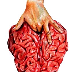 Artistic Illustration of Brain with Hand Pointing at It