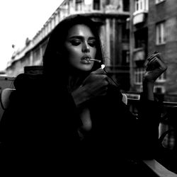 Striking Model Anastasia Poses with a Cigarette in London