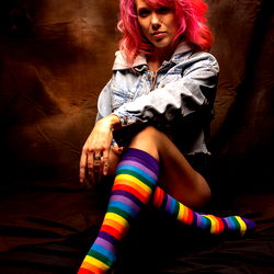 Vibrant Maze, Utah Model in Colorful Striped Socks and Jacket