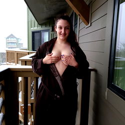 Skylar, OnlyFans Model in Brunette Robe on Balcony