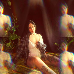 OnlyFans Model Lee in a Plaid Shirt and White Lingerie