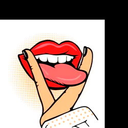 Vintage Illustration of a Woman's Mouth with Lipstick and a Finger