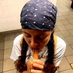 A Woman with Pie Enjoying a Smoke