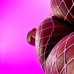 Model Posing in Colorful Fishnet Outfit