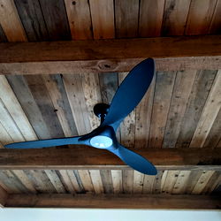 Industrial Style Ceiling Fan with Wooden Ceiling