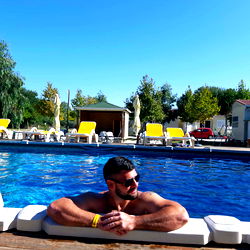 Serbian Model Aleksandar Pejasinovic Relaxing by Pool in Serbia