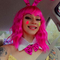 Ani Morphoe: Playful Pink Bunny Cosplay with Easter Eggs