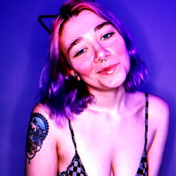 Female Model with Cat Ears in Checkered Swimsuit