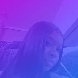 A woman in a room with vibrant background