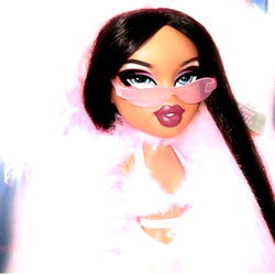 Stylized Doll with Heart-shaped Sunglasses and Feathered Boa