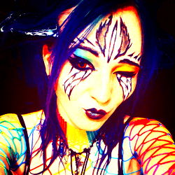 Colorful Face Paint with Red Eyes and Bad Dragon Name, 360