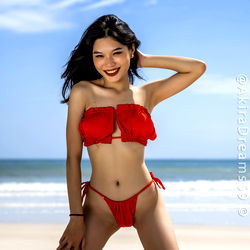 Akira Dreams, Stunning Model in Red Bikini on Beach