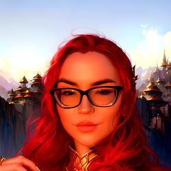 Stylish Red-Haired Female in a Fantasy Landscape