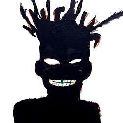 Black and White Artwork of an Abstract Human Figure with Stylized Hair, Portraying a Surrealistic Expression.