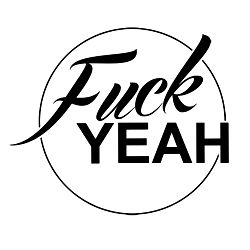 Black and White Image of a Sticker with the Words 'FUCK YEAH' and the Iconic 'YOU HAVE REACHED 1K SUBSCRIBERS' Message in Large Lettering