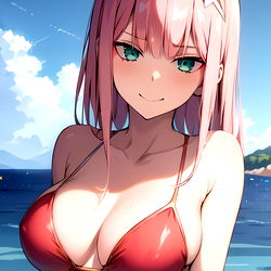 Ace, an OnlyFans model in a red bikini with ocean backdrop