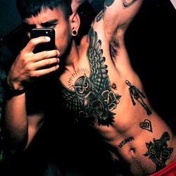 John's Tattooed Shirtless Selfie