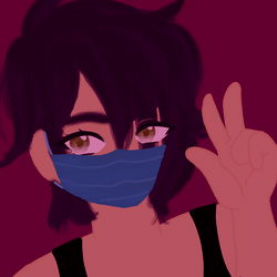 Stylish Anime Character with Blue Mask and Peace Sign
