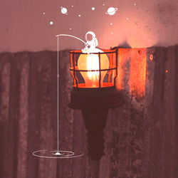 Nighttime Illustration of a Fisherman's Lantern on a Rope