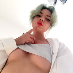 Model Clover in Stylish Pose with Red Lips