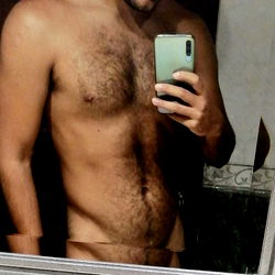 Asmodeus, Male Model Posing in Bathroom Mirror