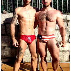 Two Men in Speedos in Madrid, Spain