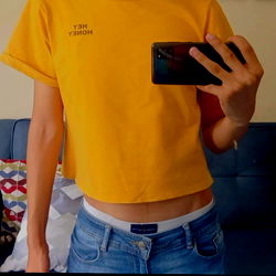 Fashionable Fashion Model Posing in a Cute Yellow T-Shirt