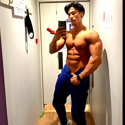 Ari Fitness, a Japanese fitness model, showcases his physique