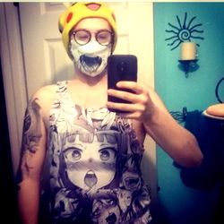 Trendy Ahegochu Fan in Quarantine Attire, Taking a Mirror Selfie with Phone