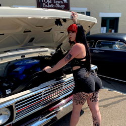 Sage the Model, 25 years old, celebrating her birthday with a vintage car photoshoot