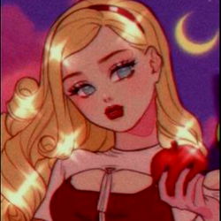 Anime-inspired model with blonde hair and a red apple