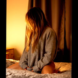 Angel's Intimate Moment in Her Grey Sweater