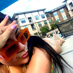 Model 🍓 in Swimsuit Relaxing by Pool