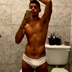 Alvaro Gomez, Argentine Model, in Bathroom Mirror