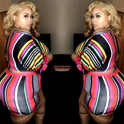 Curvy model in striped outfit with big butt