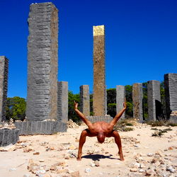 Fitness Model Photoshoot at Stonehenge-inspired Statues