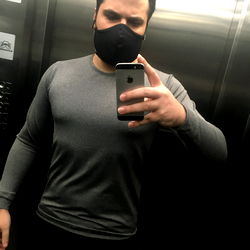 Onlyfans Model Secretguitar in Elevator with Face Mask