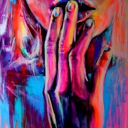 Vivid Pop Art Portrait of Woman with Colorful Tattoo and Pink Lipstick