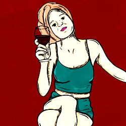 Illustration of a Woman Enjoying Wine