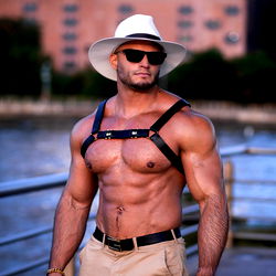 Axel Rockham, Onlyfans Model - Shirtless with Cowboy Hat and Belt, NYC