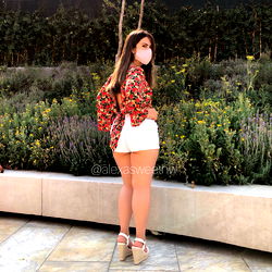 Model posing with backdrop