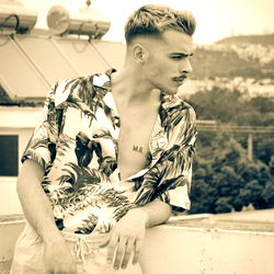 Athens, Greece Model Alma Libre in Hawaiian Shirt and Shorts