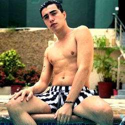 Alejo G, the Colombian Model in Striped Swimwear
