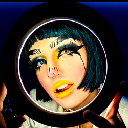 Stylized Model with Bright Makeup and Colorful Eye Contact