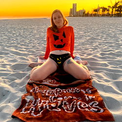 PetitePumpkin28 in Halloween Costume at Beach