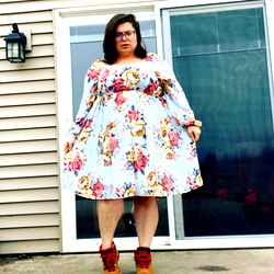 Amanda from Iowa City, IA: Fashionable Outfit with Floral Print and High Heels