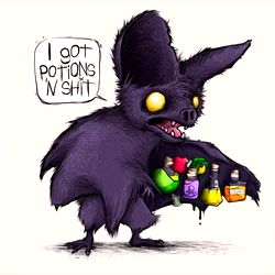 Humorous Drawing of a Character with Multiple Items