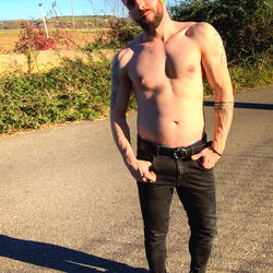 Shirtless Male Model in Rural Setting