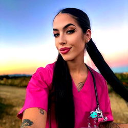 Alessandra, a Nurse Strikes a Pose with Nature's Backdrop